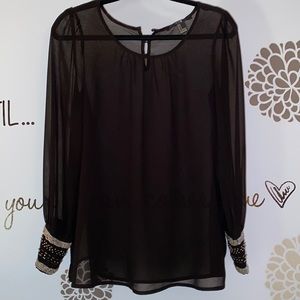 LONG SLEEVE MESH BLOUSE
